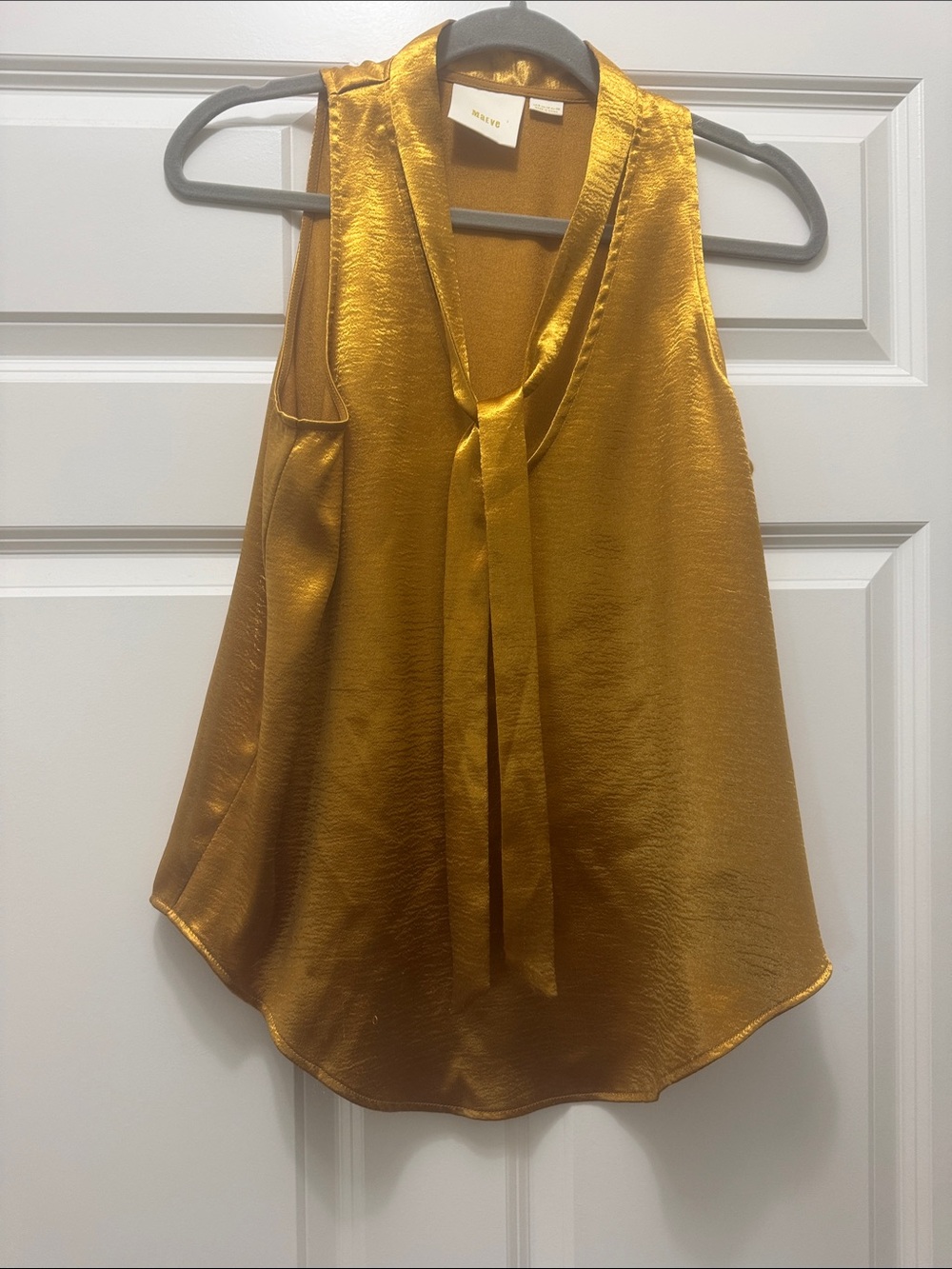 Maeve Mustard Satin Tie-Neck Sleeveless Camisole